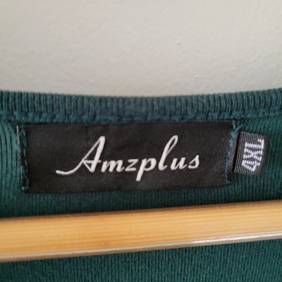 Amzplus || 4XL Green Long V Neck Long Sleeve Comfy Shirt - Picture 5 of 5